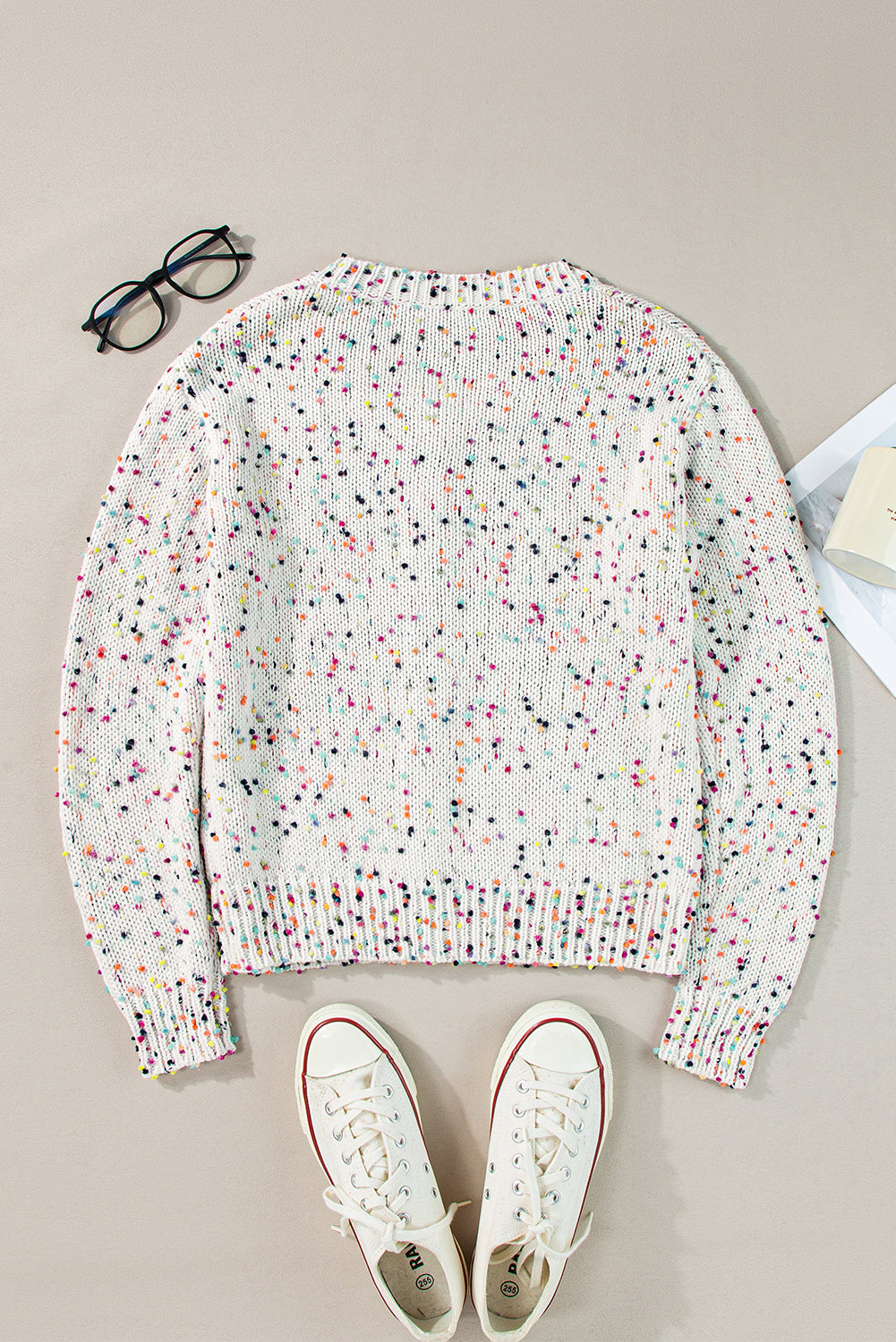 White Confetti Knit Bedazzled Cropped Cardigan