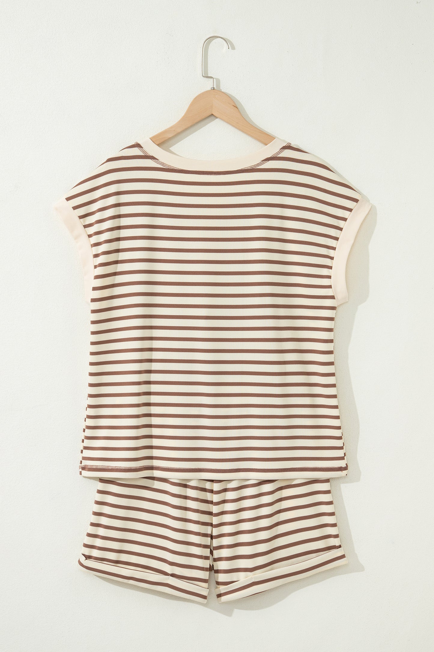 Black Stripe Half Buttons Top and Shorts Set
