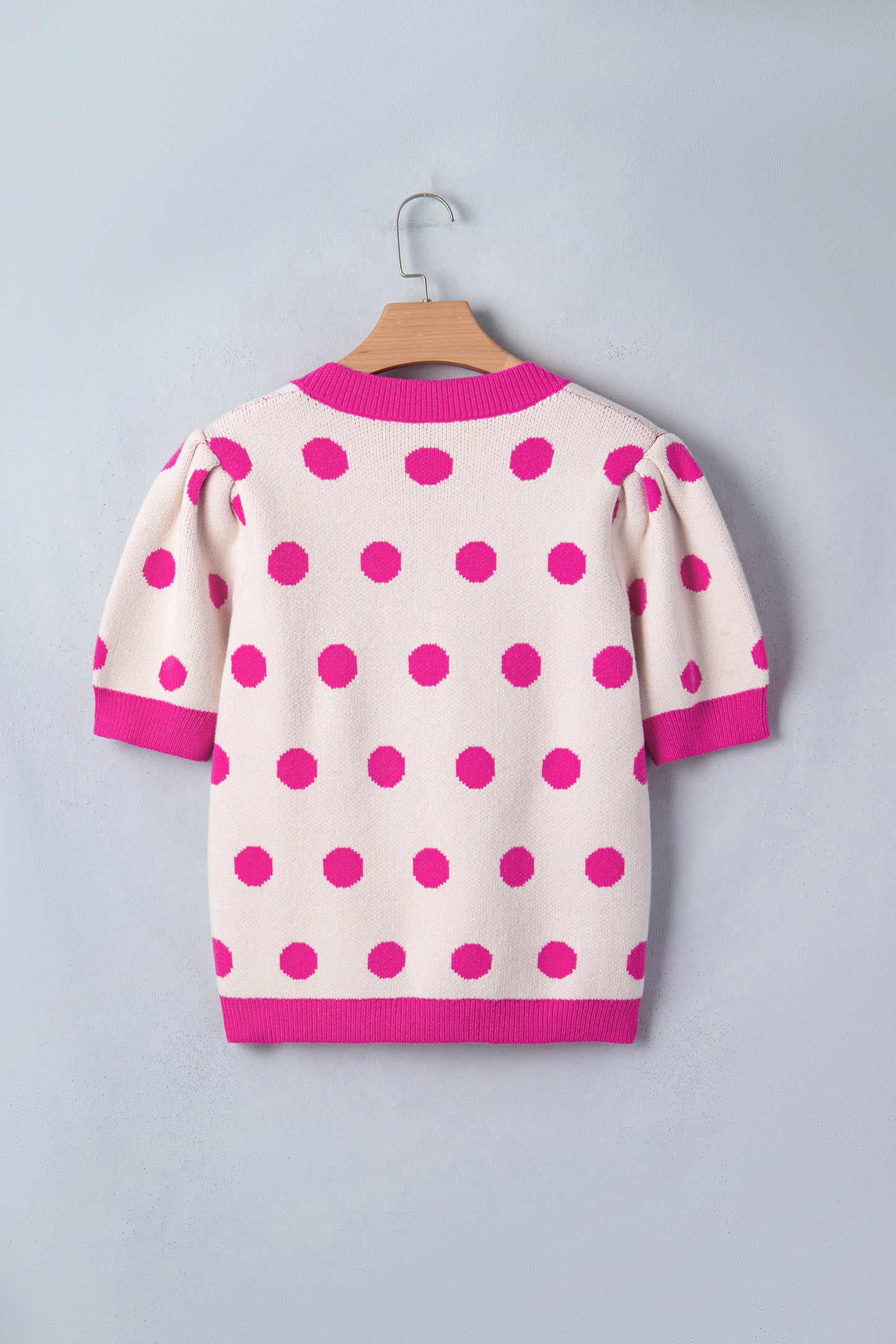 Light Blue Polka Dot Puff Short Sleeve Sweater Top