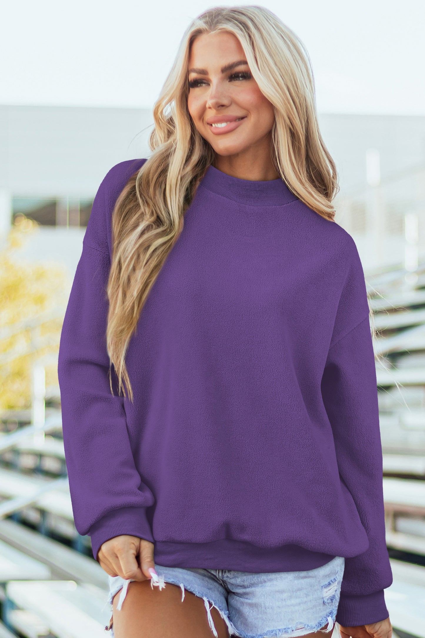 Bright Green Oversize Drop Shoulder Reversible Mock Neck Sweatshirt