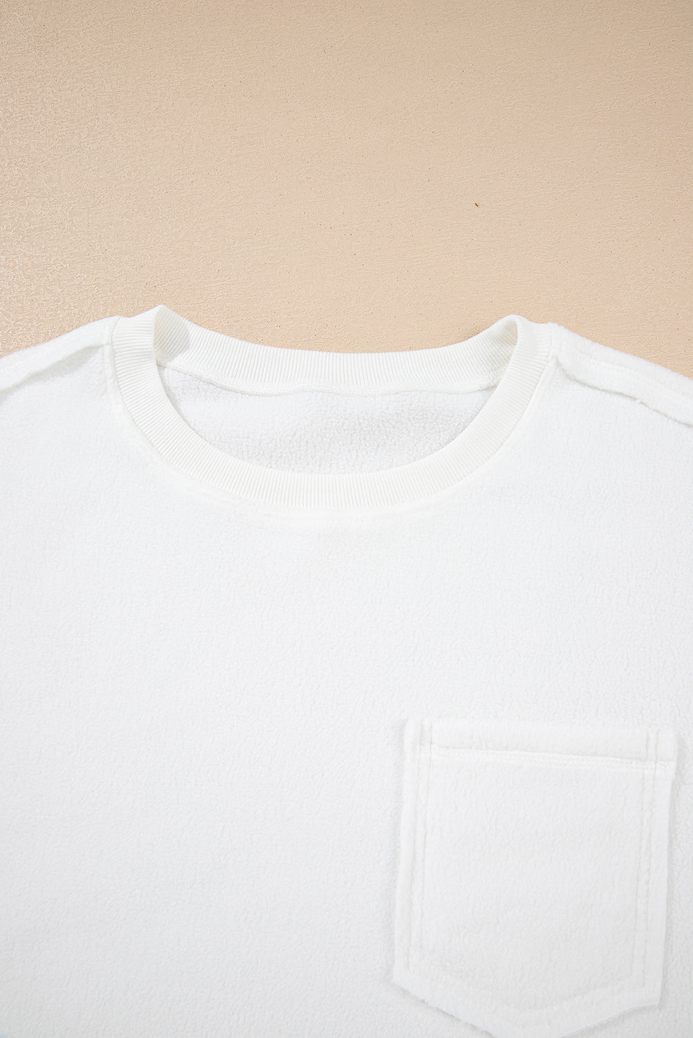 White Solid Color Drop Sleeve Pullover Sweatshirt