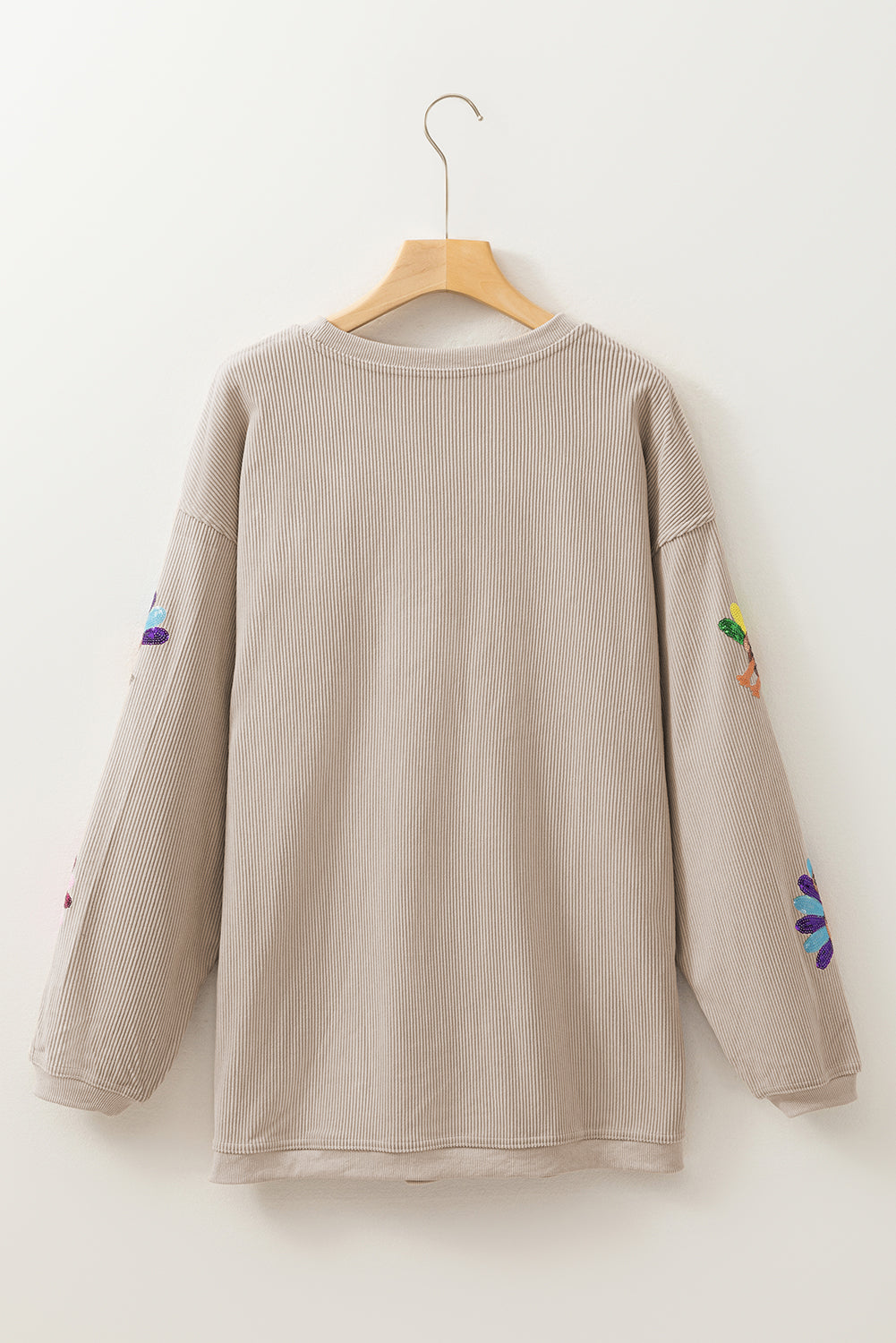 Smoke Gray Turkey Patch Application Graphic Corded Baggy Sweatshirt