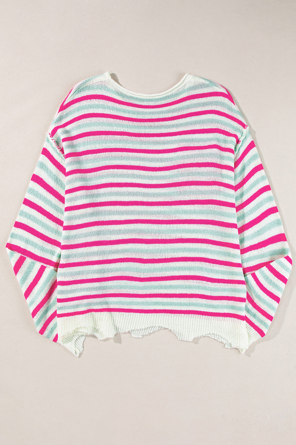 Rose Stripe Distressed Pocket Drop Sleeve Sweater