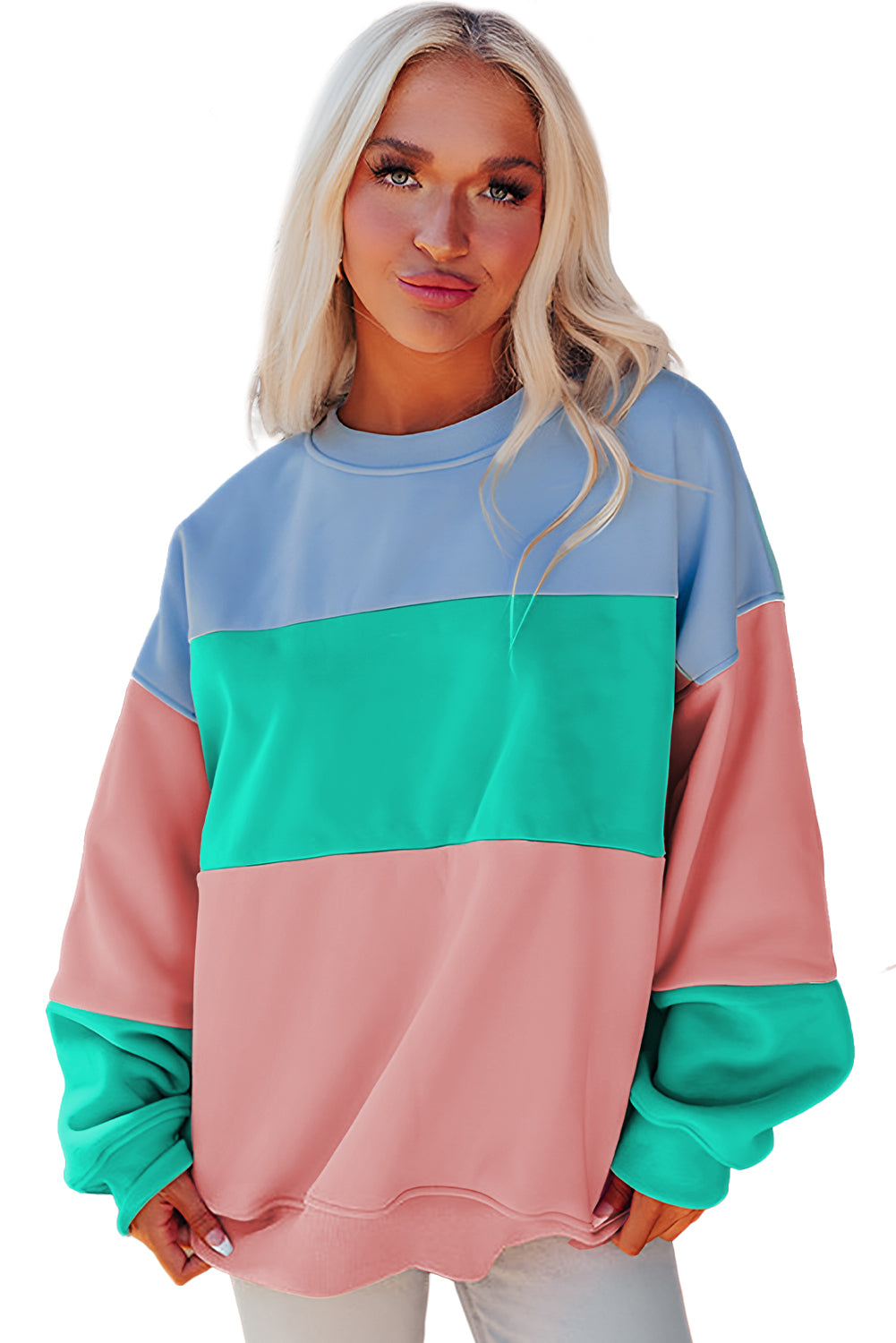 Blossom Colorblock Patchwork Drop Shoulder Sweatshirt