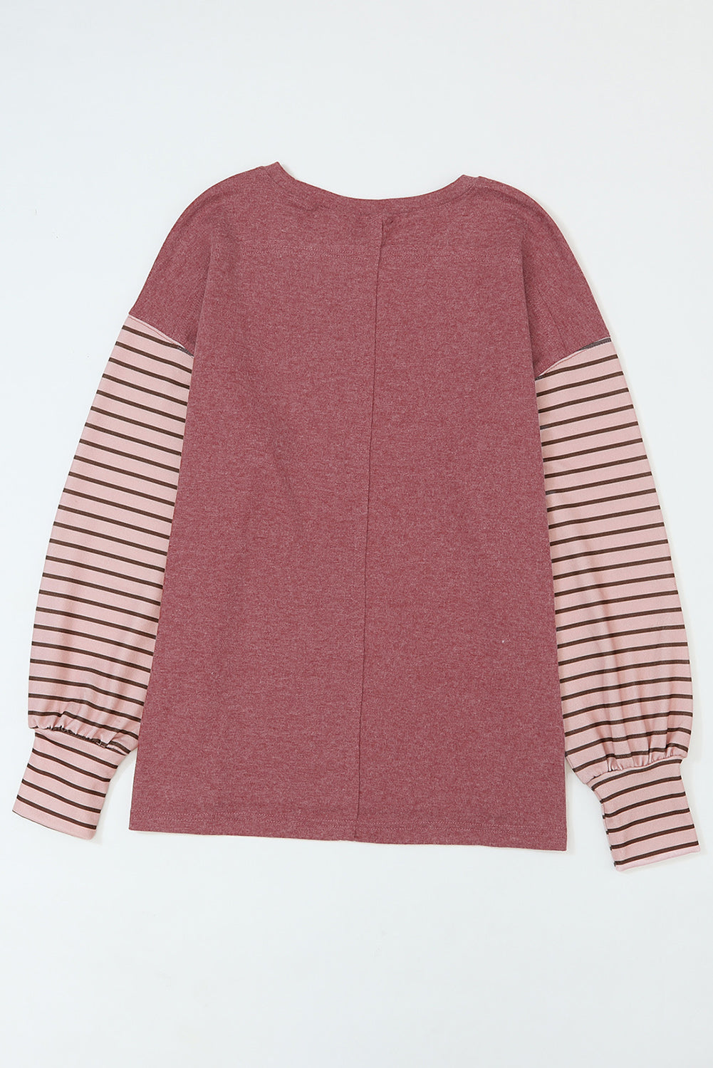 Khaki Colorblock Striped Bishop Sleeve Side Slits Top