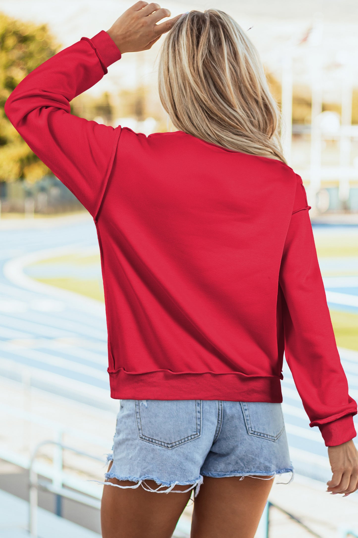 Bright Green Oversize Drop Shoulder Reversible Mock Neck Sweatshirt