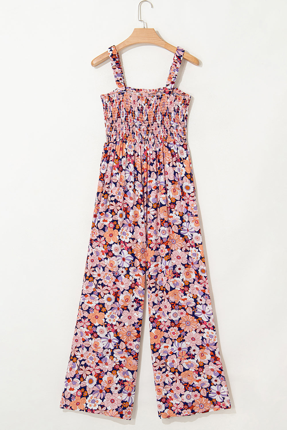 Green Floral Square Neckline Stretch High Waist Jumpsuit