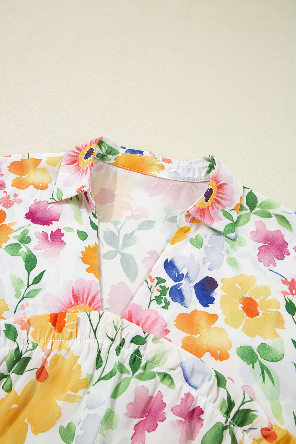Pink Allover Floral Print Boxy Fit V Neck Blouse
