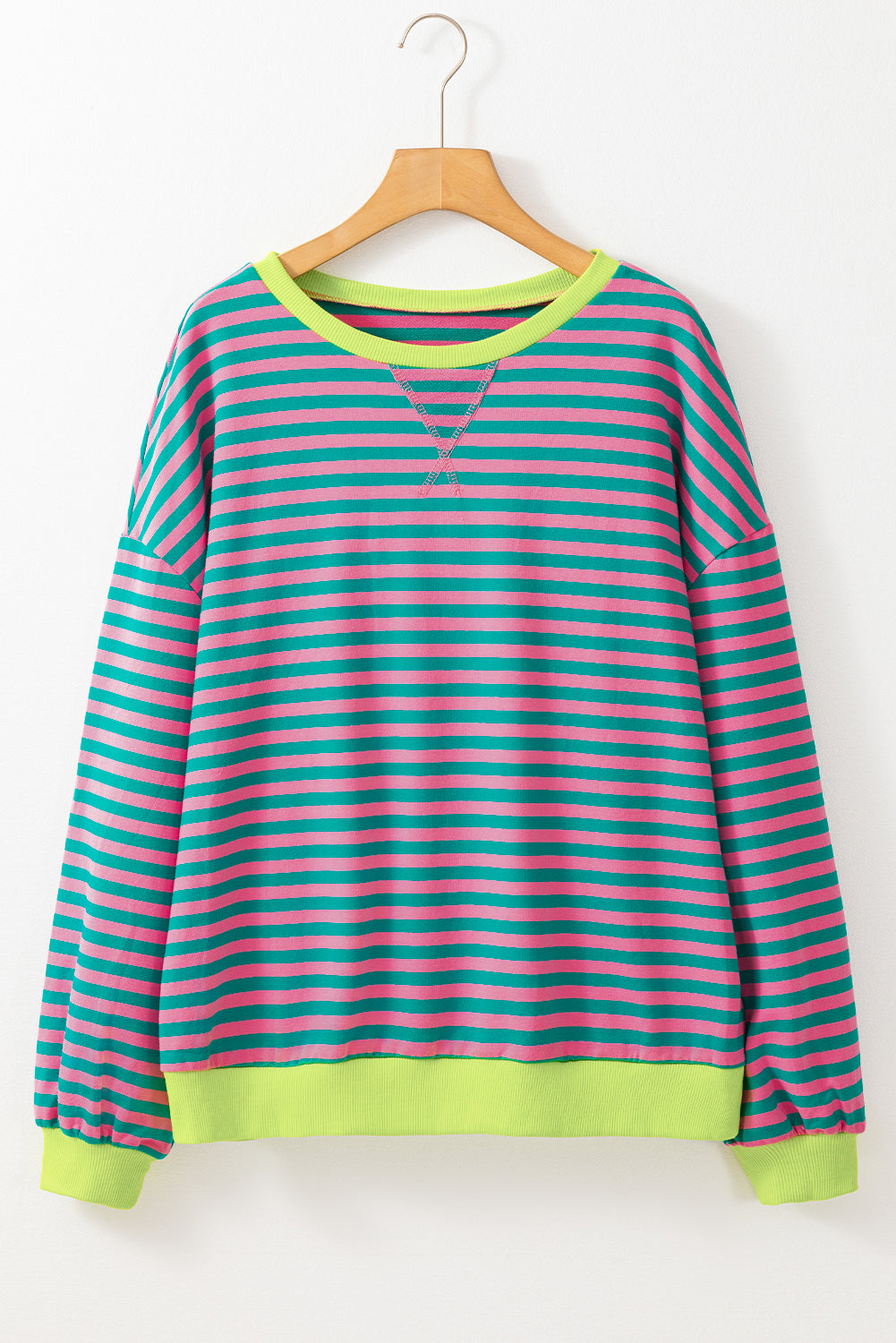 Green Stripe Contrast Edge Oversized Sweatshirt