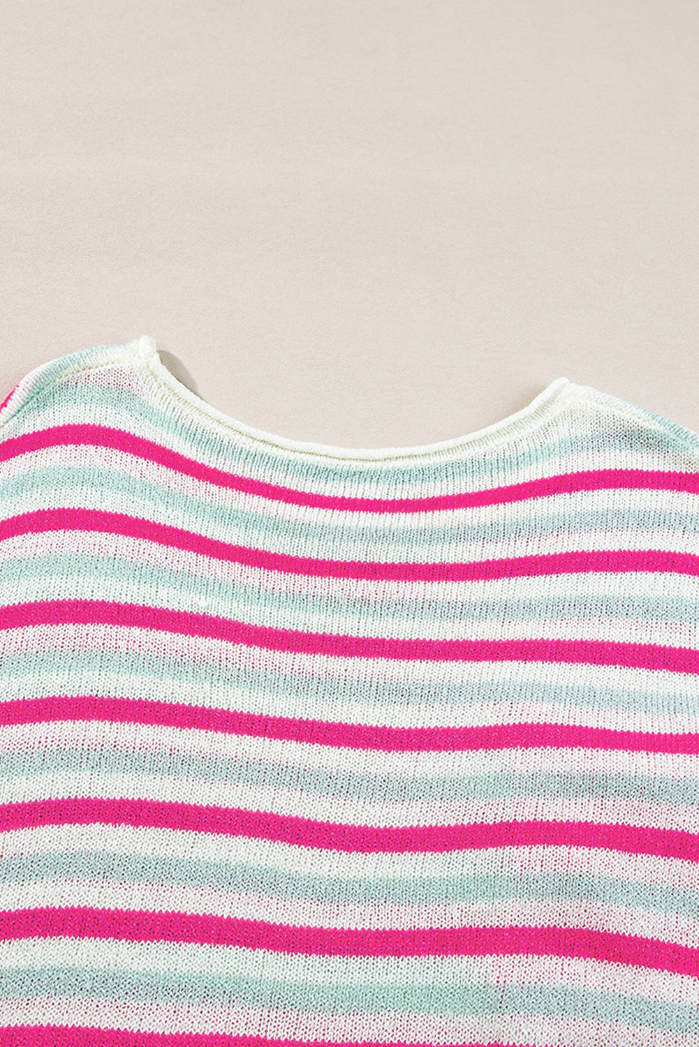 Rose Stripe Distressed Pocket Drop Sleeve Sweater