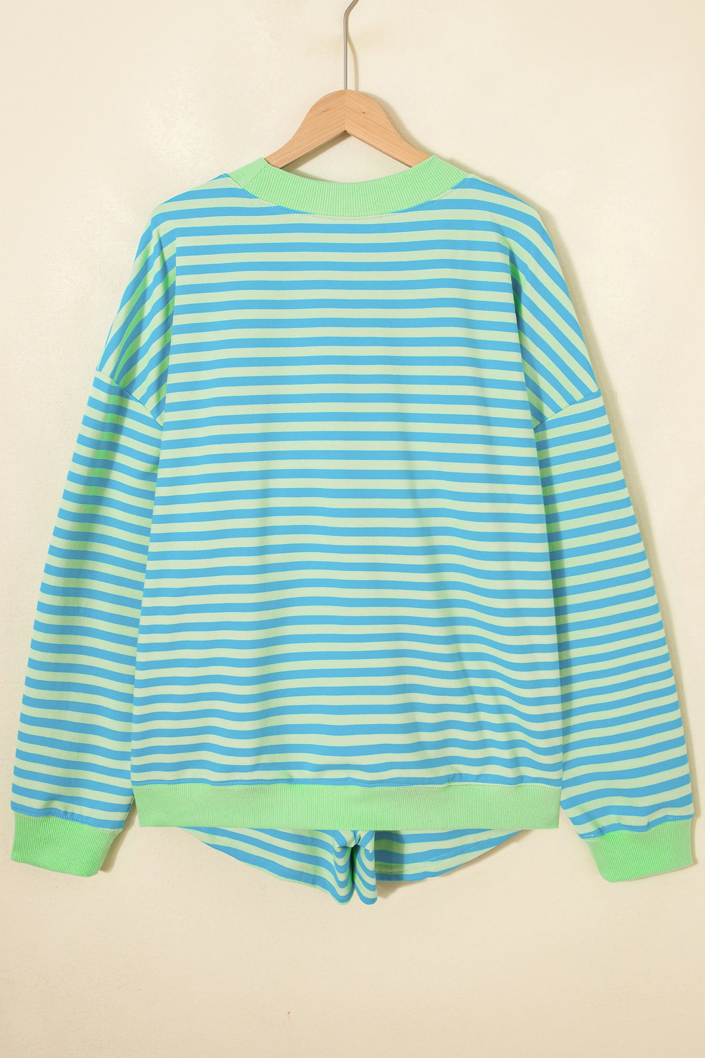 Yellow Stripe Color Block Detail Long Sleeve Pullover Elastic Waist Pull On Shorts 2pcs Set