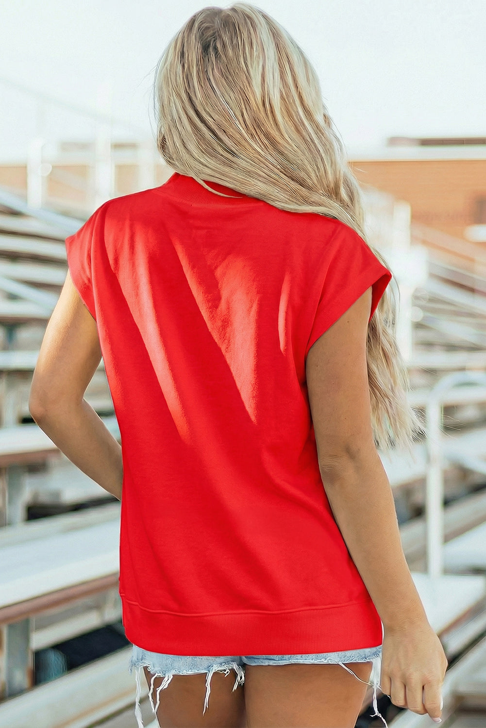 Yellow Solid Color High Neck Cap Sleeve Loose Top