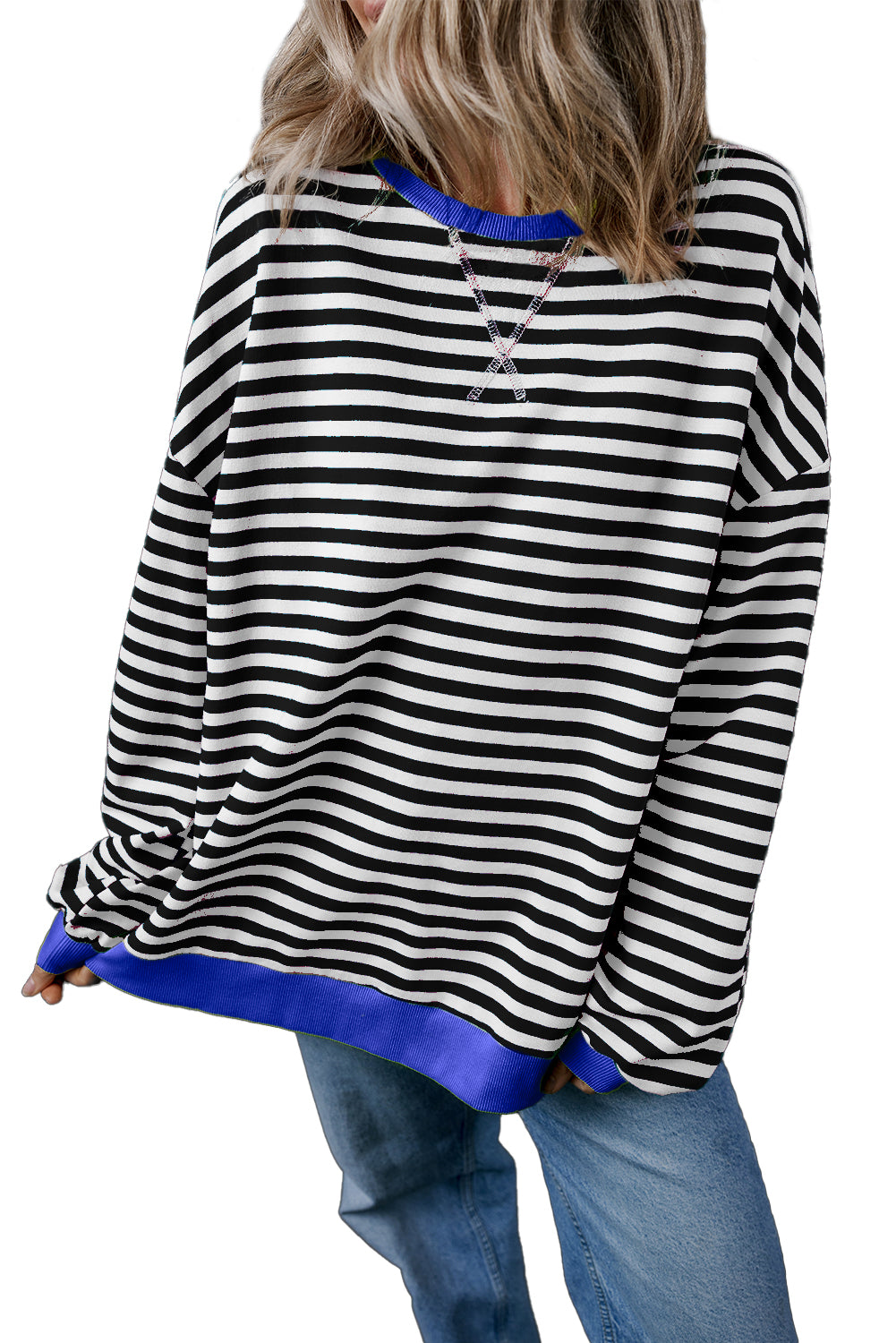 Green Stripe Contrast Edge Oversized Sweatshirt