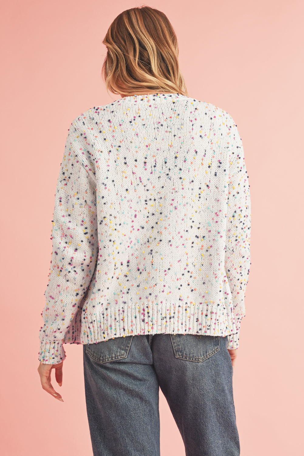 White Confetti Knit Bedazzled Cropped Cardigan