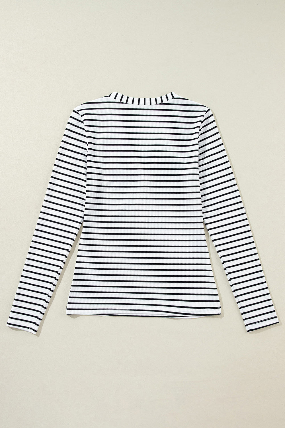 White Stripe Slim Fit Buttoned V Neck Long Sleeve Top