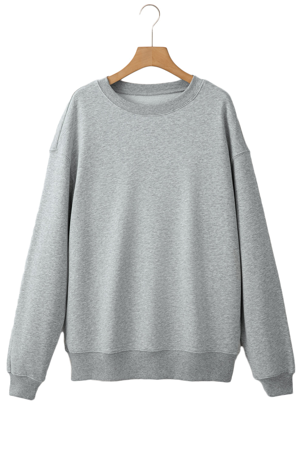 White Solid Loose Crew Neck Fleece Sweatshirt