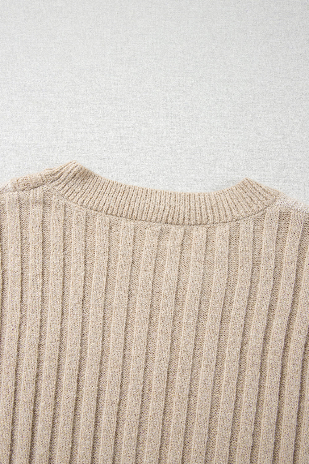 Khaki Cable Knit Colorblock Crew Neck Drop Shoulder Sweater