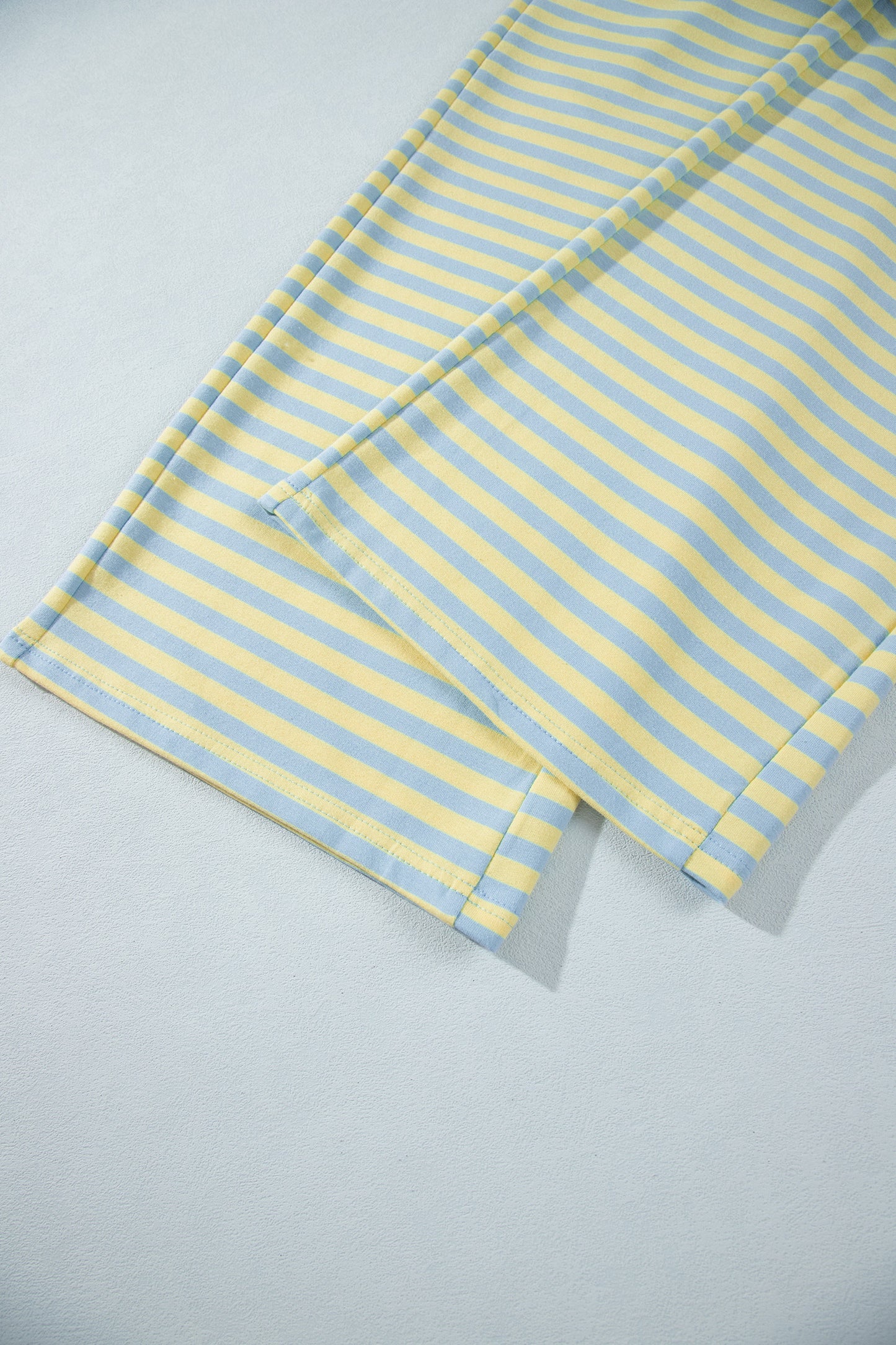 Yellow Stripe Colorblock Trim Crew Neck Loose Tee Drawstring Elastic Waist 2pcs Pant Set