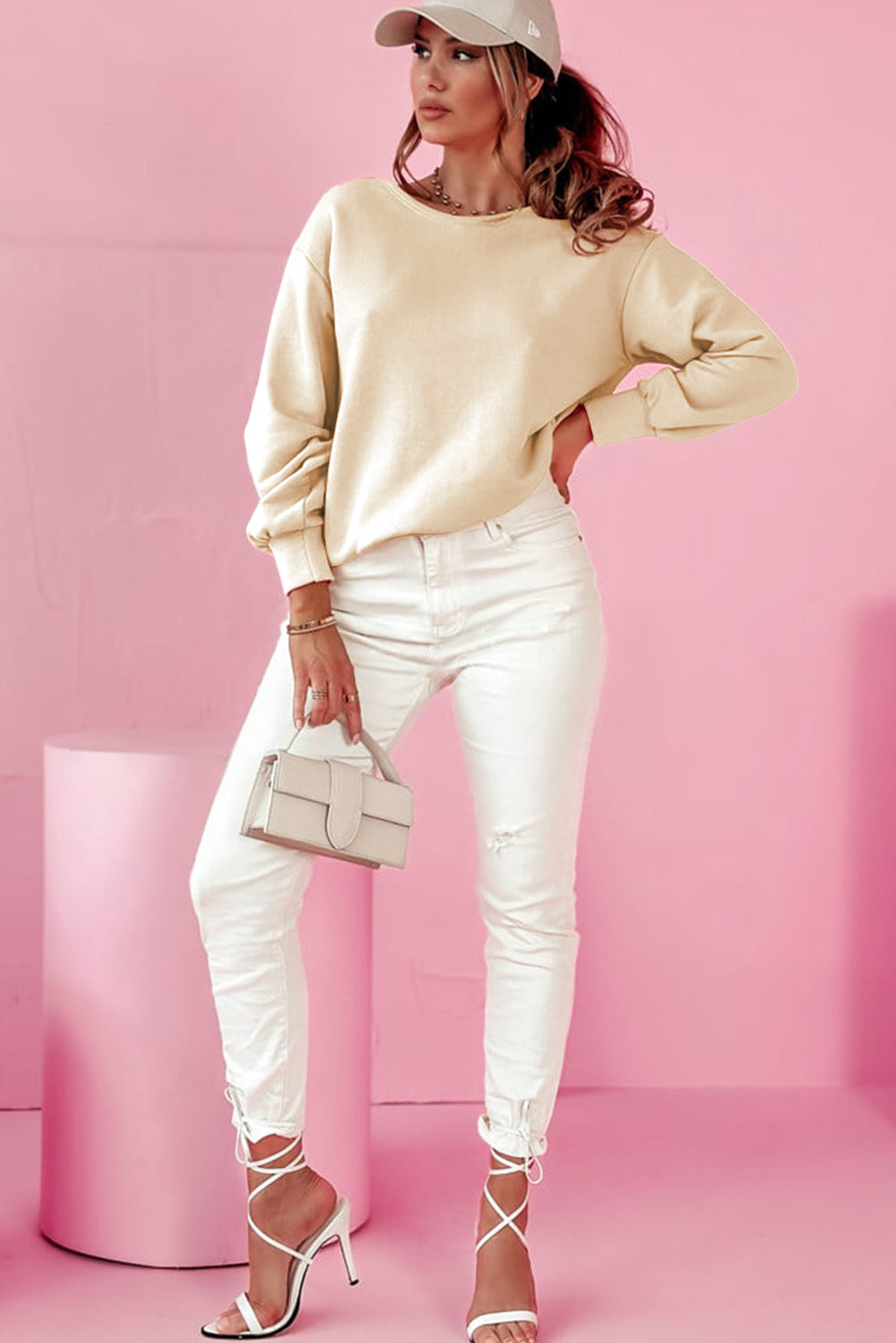 Pale Chestnut Bowknot Dewback Round Neck Sweatshirt