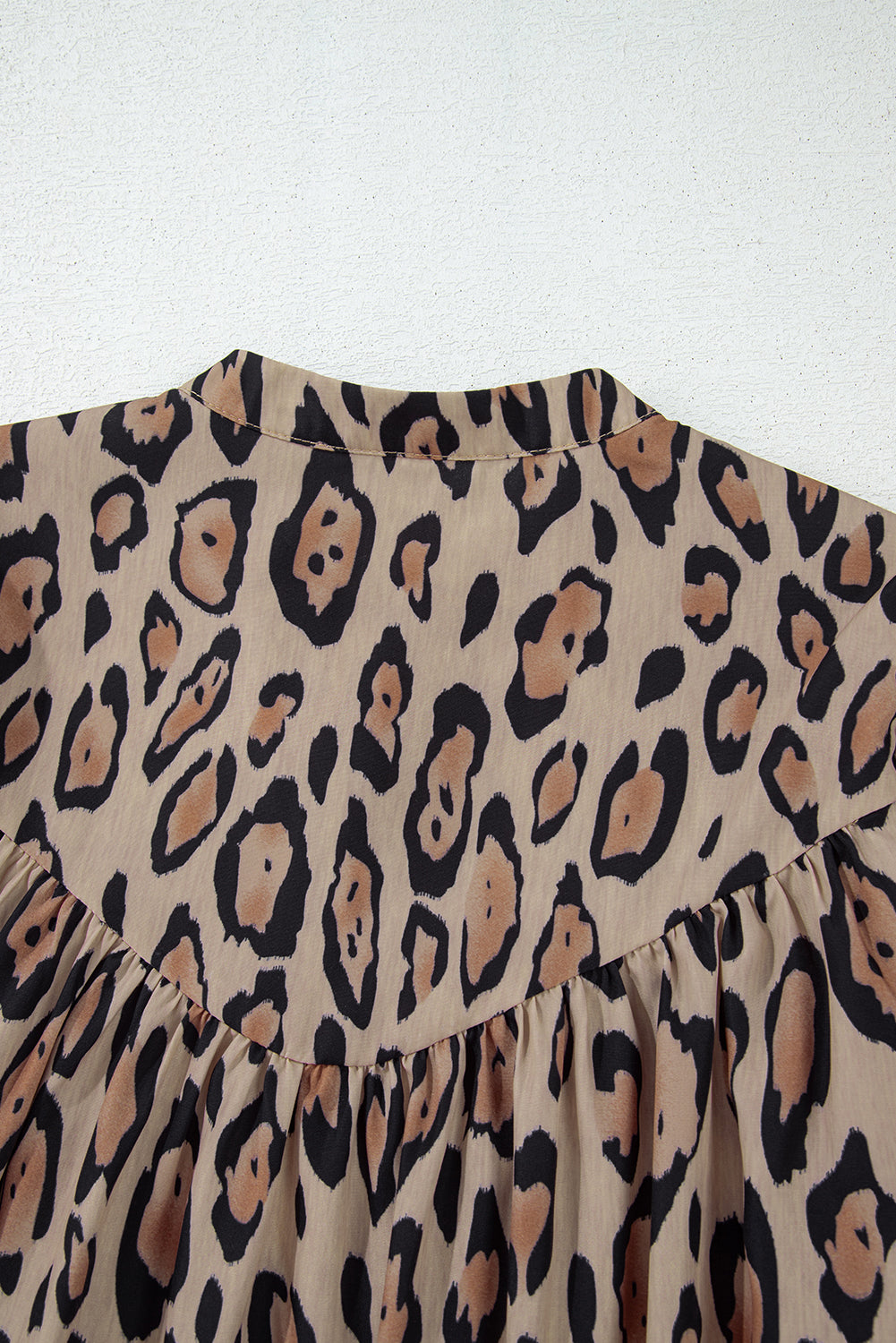 Light French Beige Leopard Print Balloon Sleeve Loose Blouse