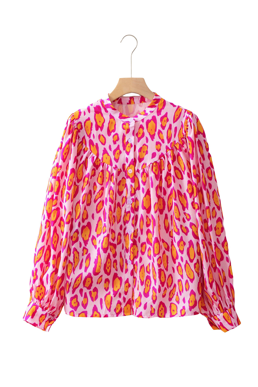 Light French Beige Leopard Print Balloon Sleeve Loose Blouse