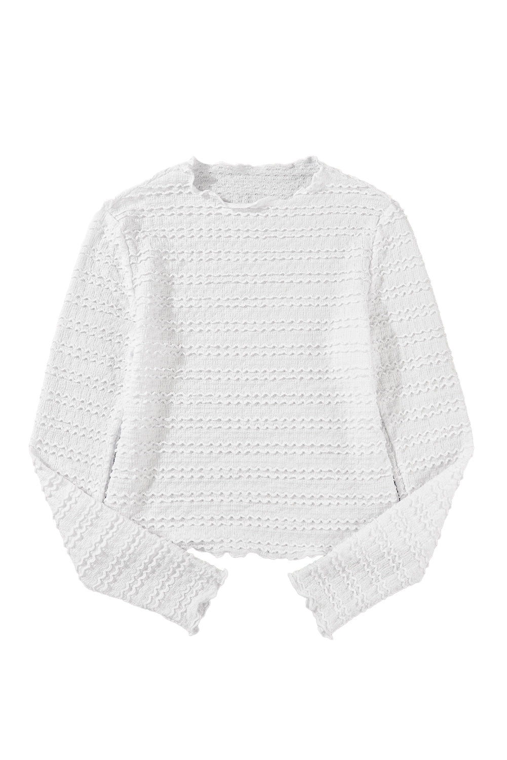 White Crinkle Jacquard Slim Fit Long Sleeve Top