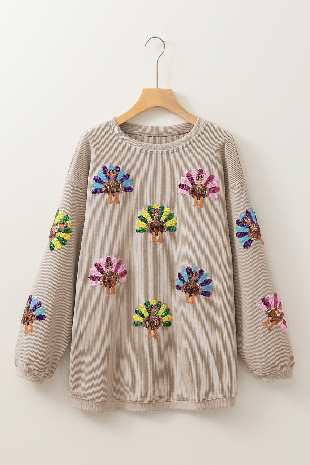 Smoke Gray Turkey Patch Application Graphic Corded Baggy Sweatshirt