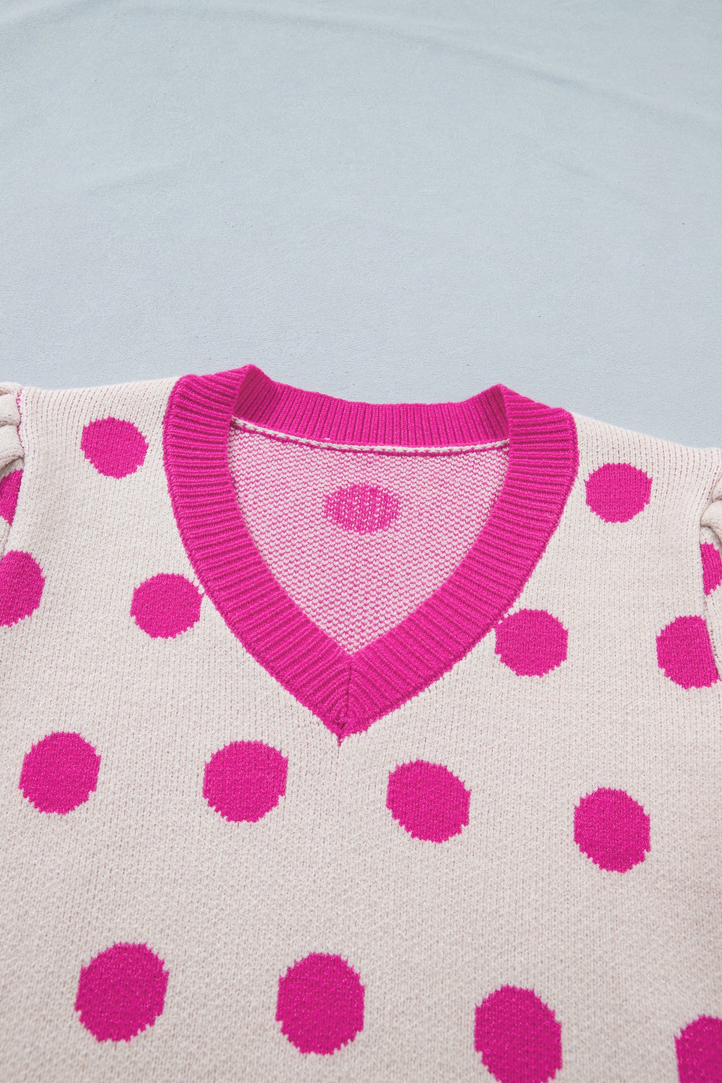 Light Blue Polka Dot Puff Short Sleeve Sweater Top