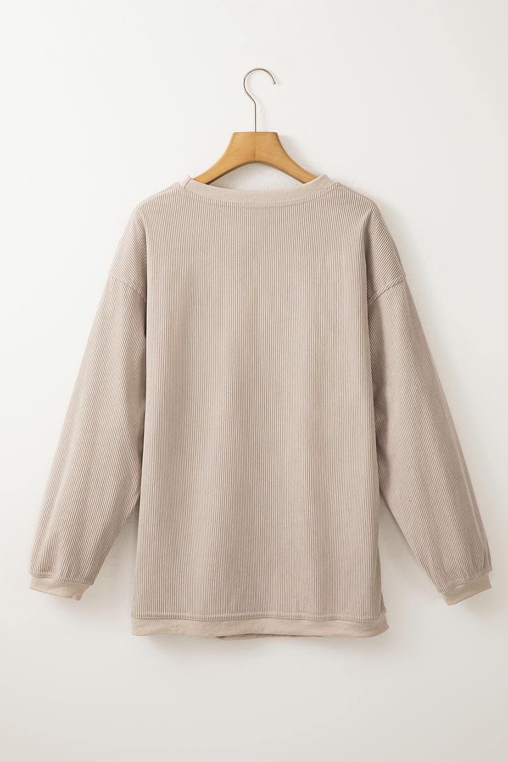 Smoke Gray Plain Drop Sleeve Crinkle Rib Oversized Sweatshirt