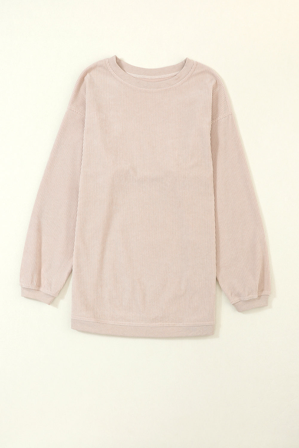 Smoke Gray Plain Drop Sleeve Crinkle Rib Oversized Sweatshirt