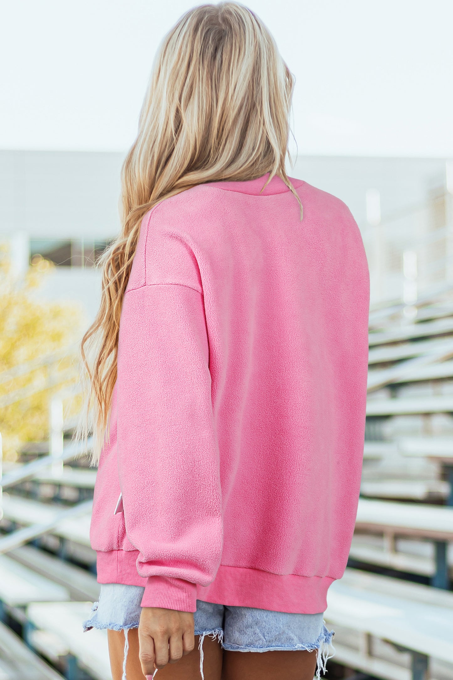 Bright Green Oversize Drop Shoulder Reversible Mock Neck Sweatshirt