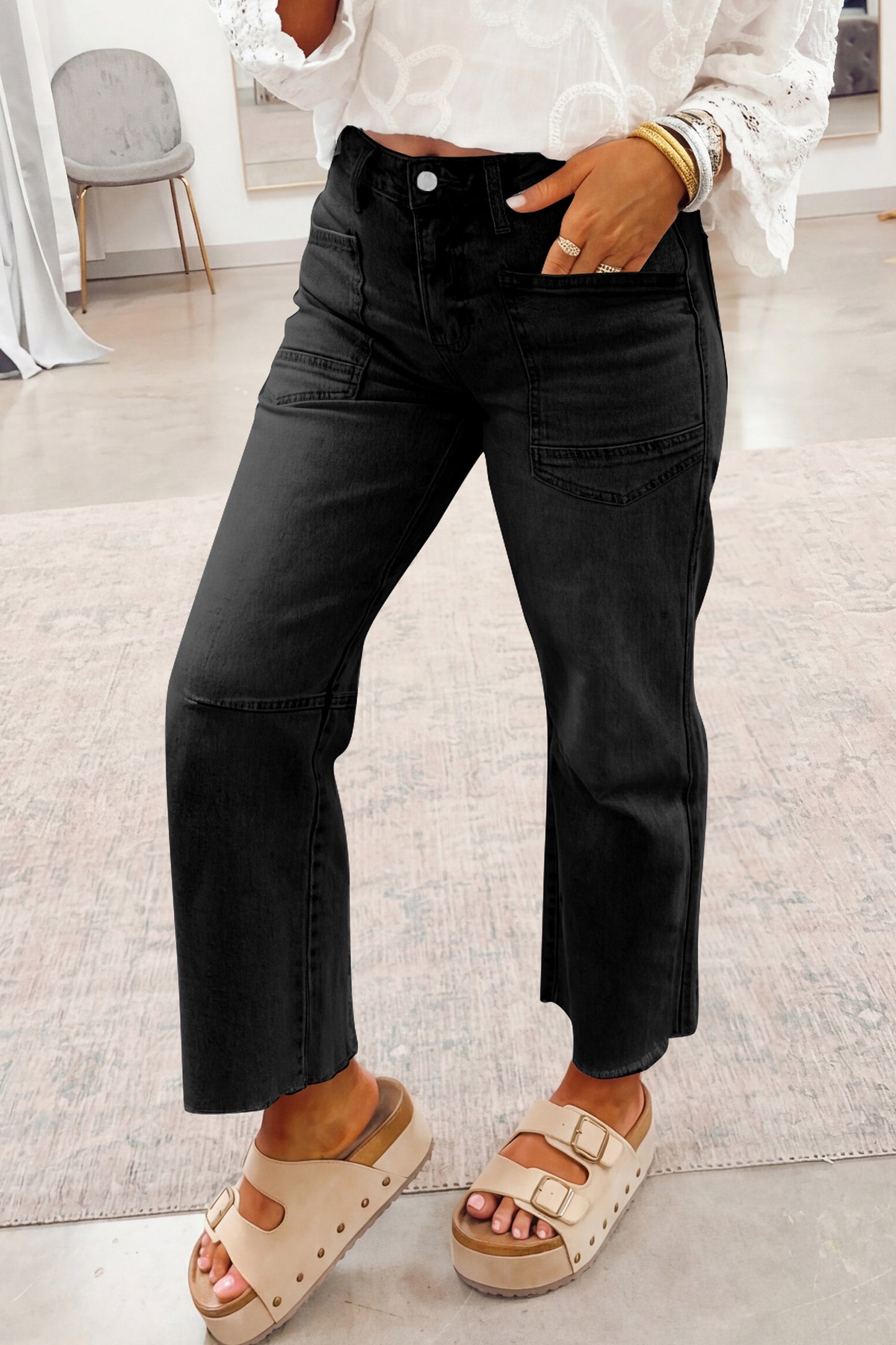 Beau Blue Frayed Cropped Straight Jeans