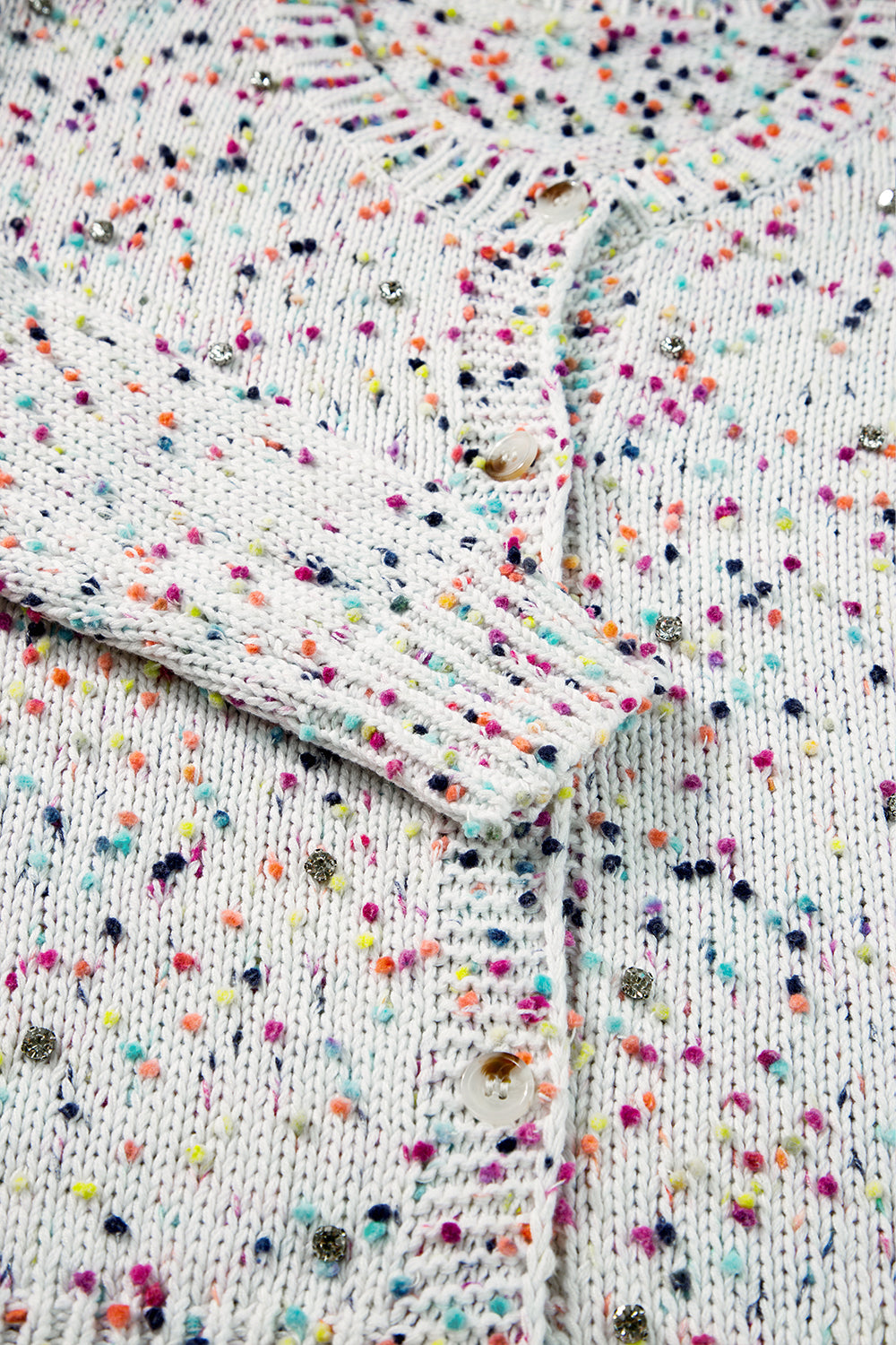 White Confetti Knit Bedazzled Cropped Cardigan