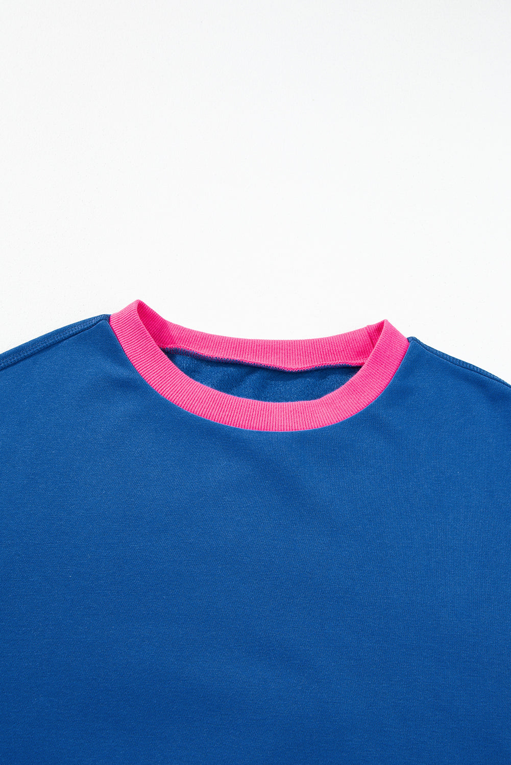 Blue Contrast Trim Bubble Sleeve Sweatshirt