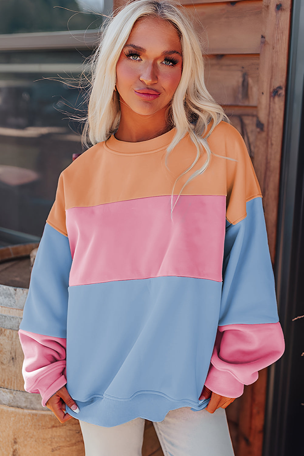 Blossom Colorblock Patchwork Drop Shoulder Sweatshirt