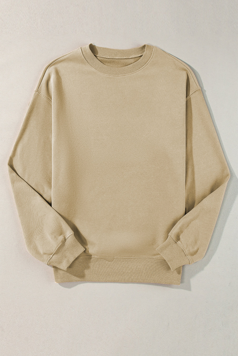 White Solid Loose Crew Neck Fleece Sweatshirt