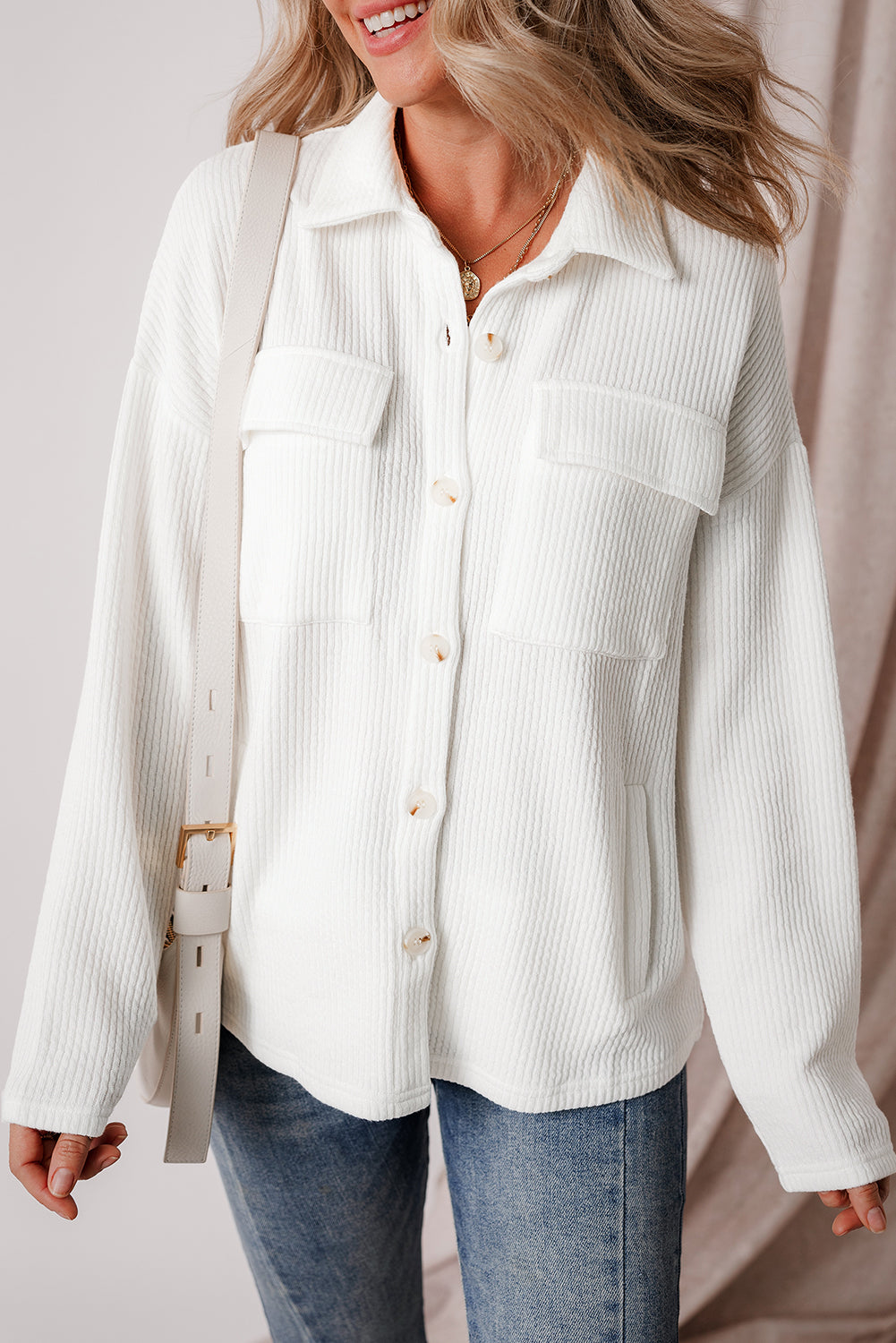 White Rib Textured Pocket Jacket