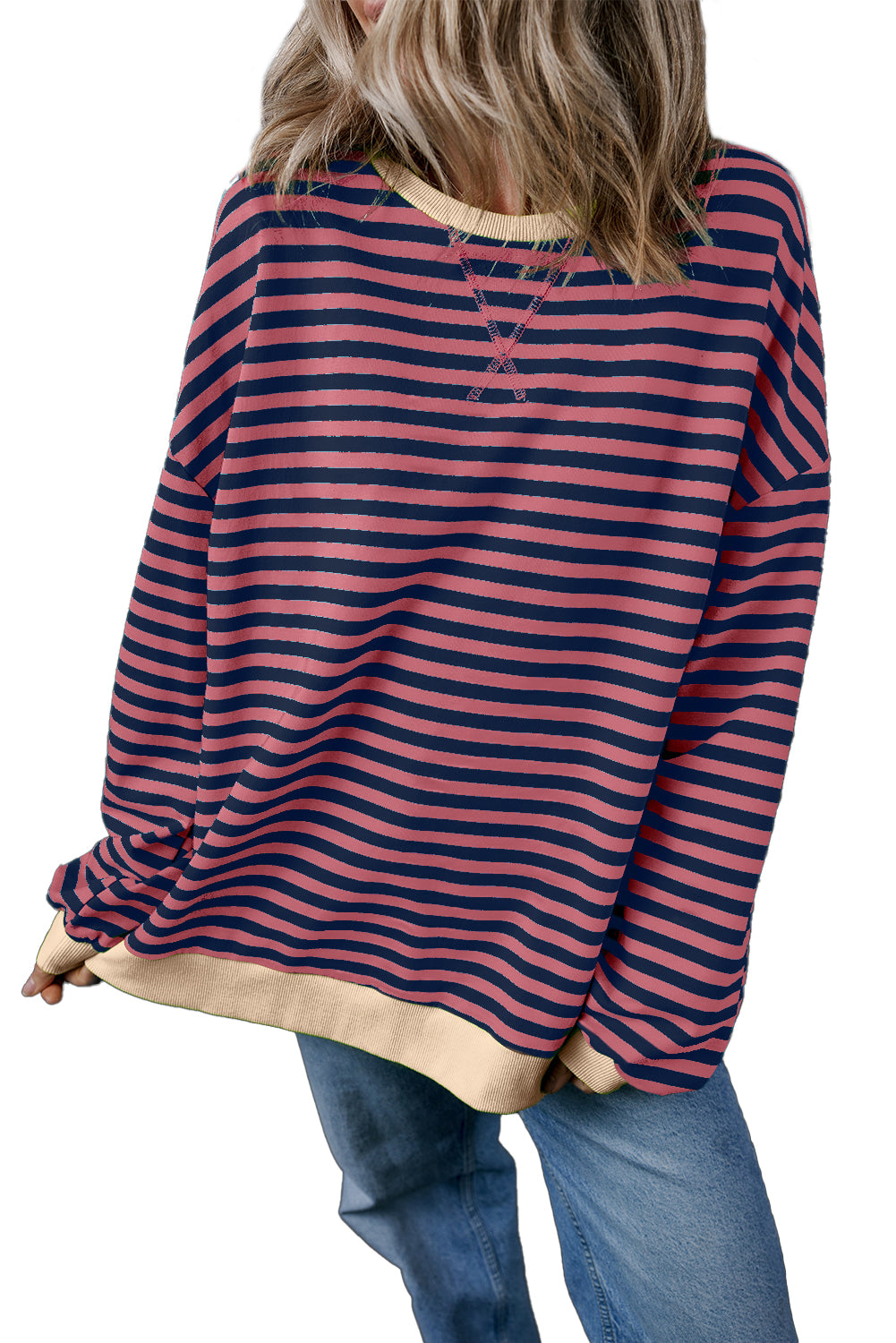 Green Stripe Contrast Edge Oversized Sweatshirt