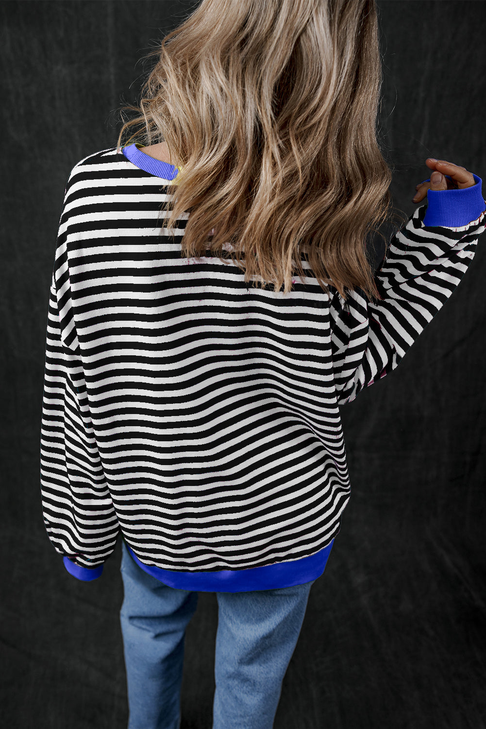 Green Stripe Contrast Edge Oversized Sweatshirt