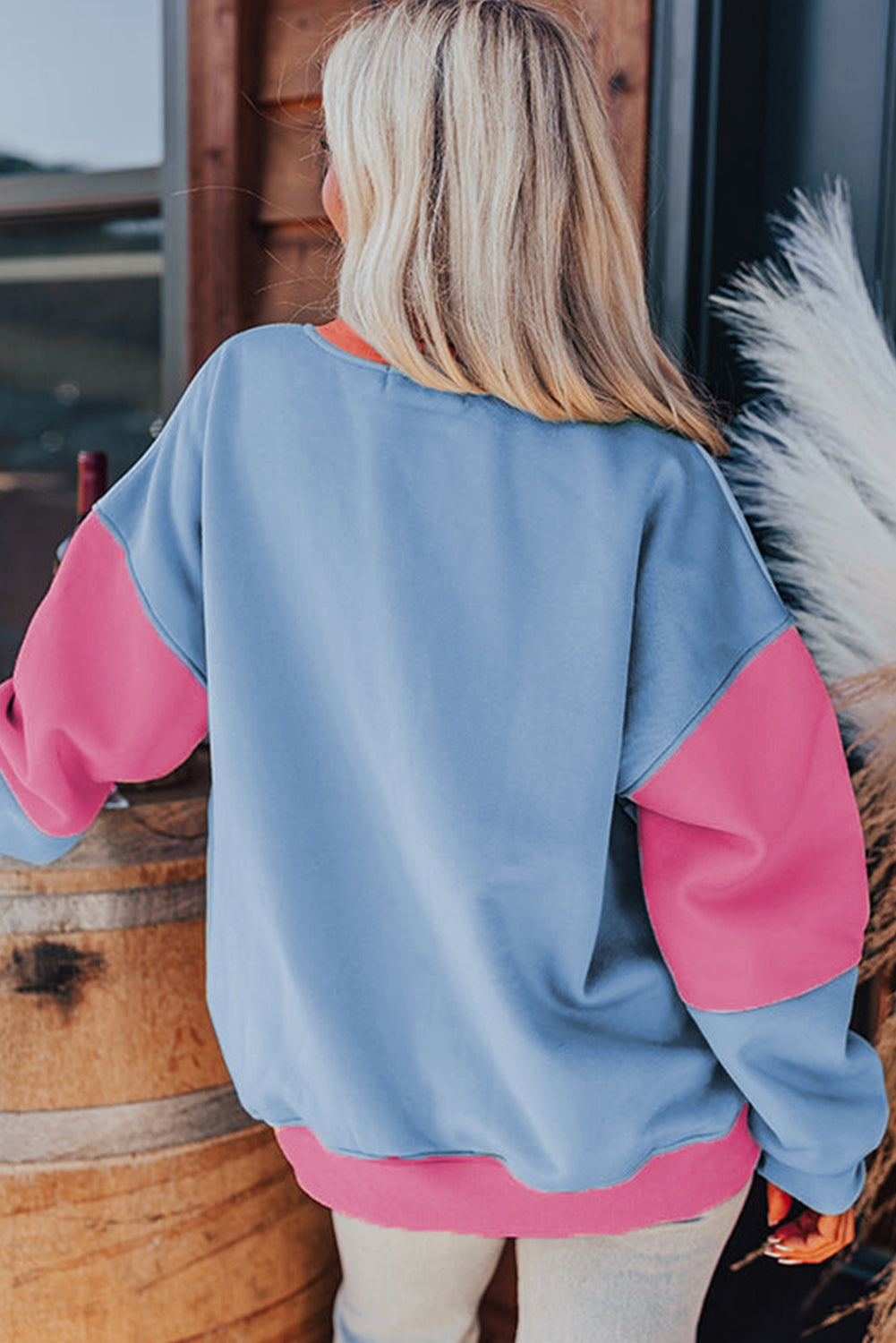 Blossom Colorblock Patchwork Drop Shoulder Sweatshirt