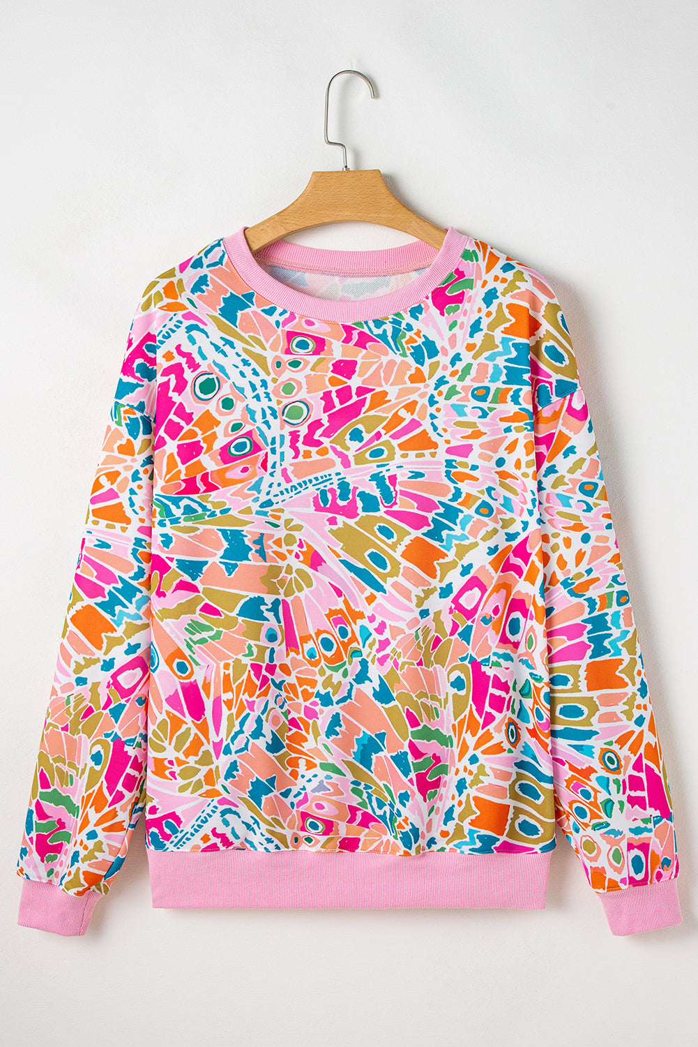 Pink Abstract Print Drop Shoulder Sweatshirt