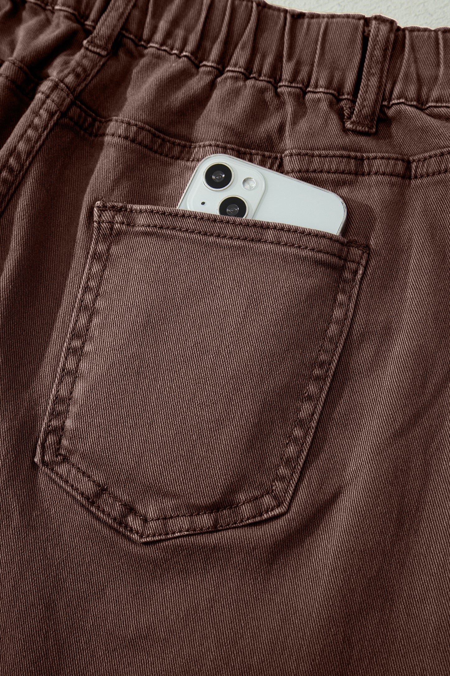 Four Leaf Clover Solid Color Square Patch Pocket Ankle-length Barrel Jeans