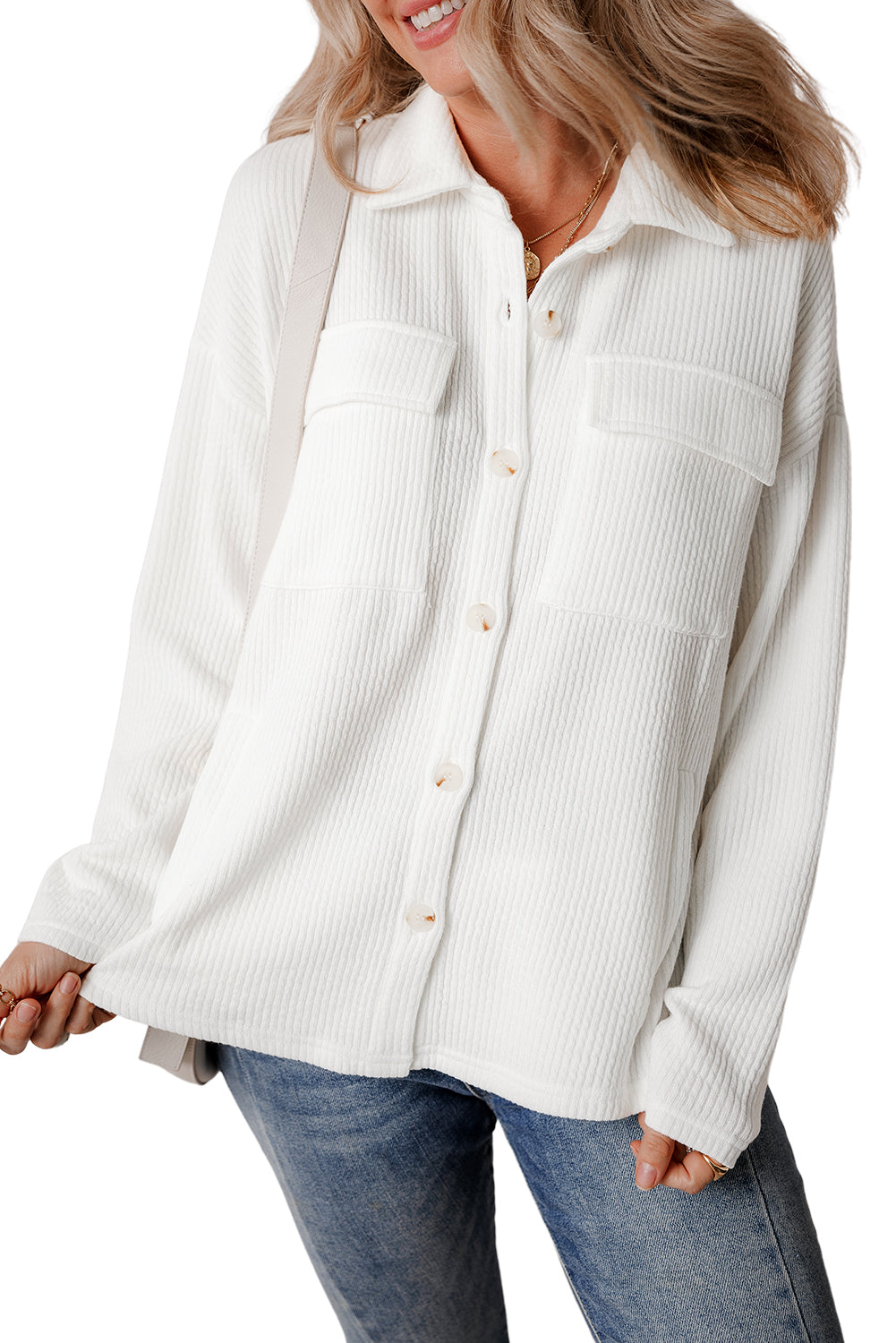 White Rib Textured Pocket Jacket