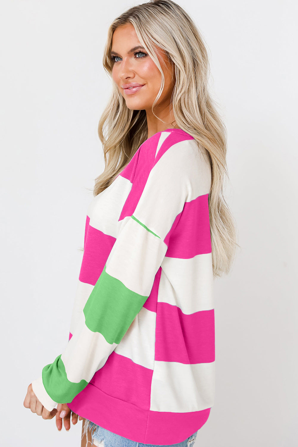 Rose Red Colorblock Drop Sleeve Top