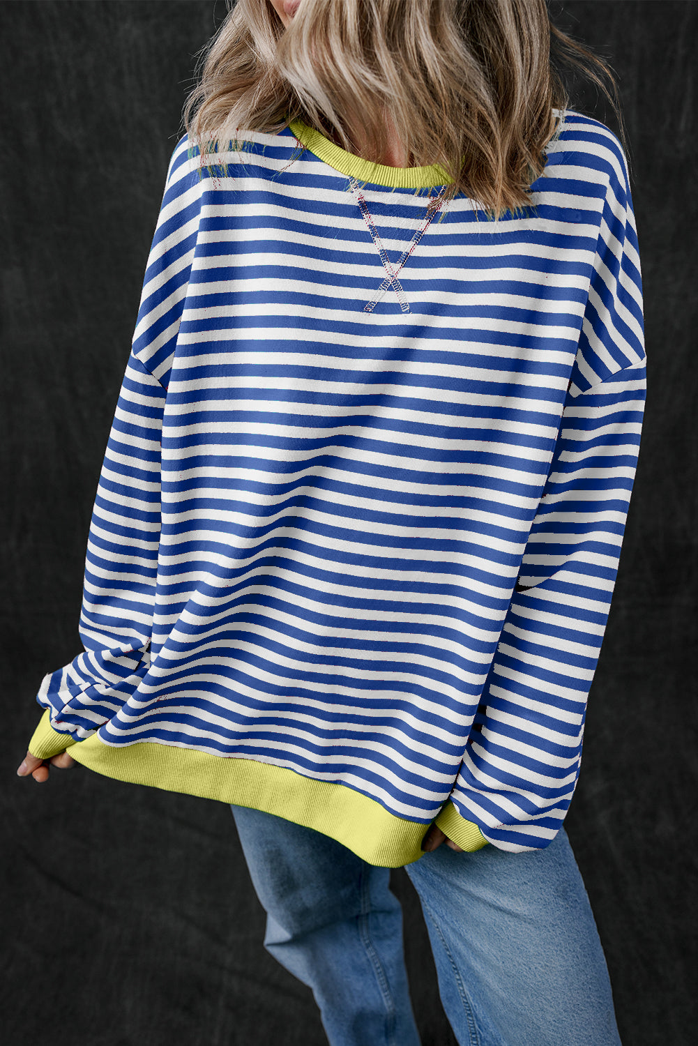 Green Stripe Contrast Edge Oversized Sweatshirt