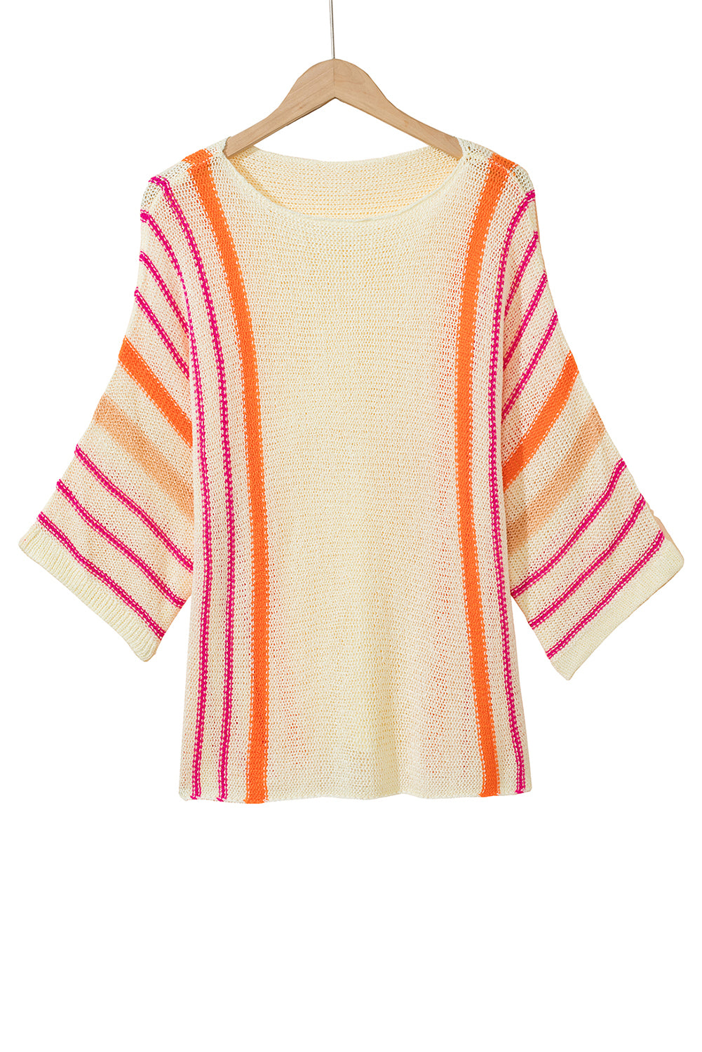 White Striped Bell Sleeve Lightweight Knitted Top