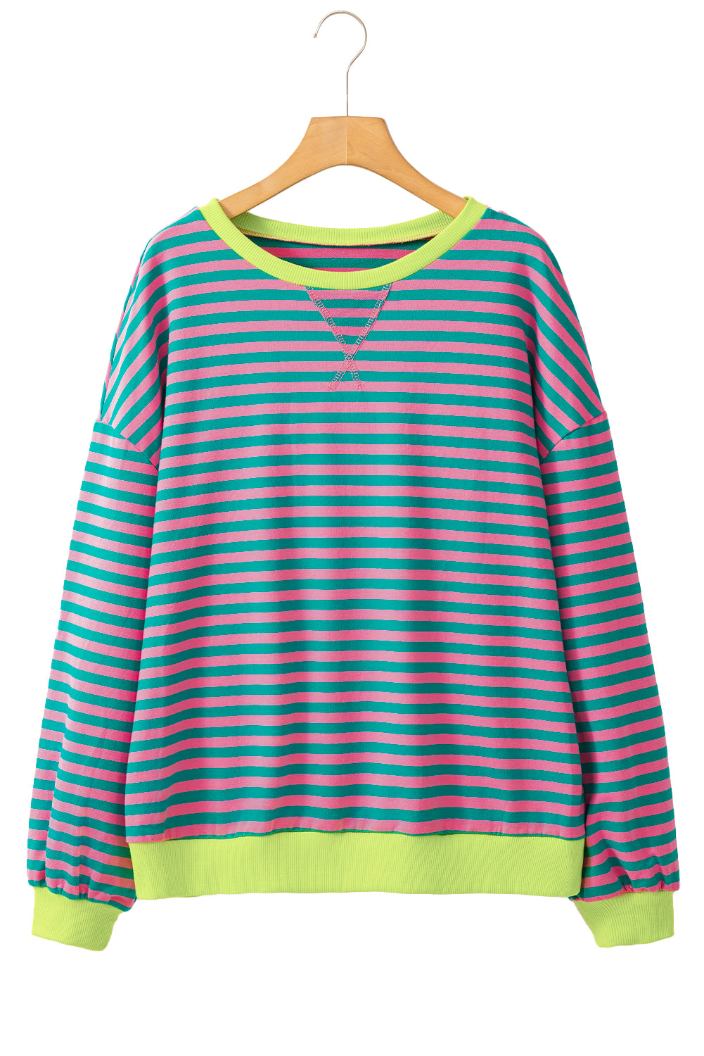 Green Stripe Contrast Edge Oversized Sweatshirt