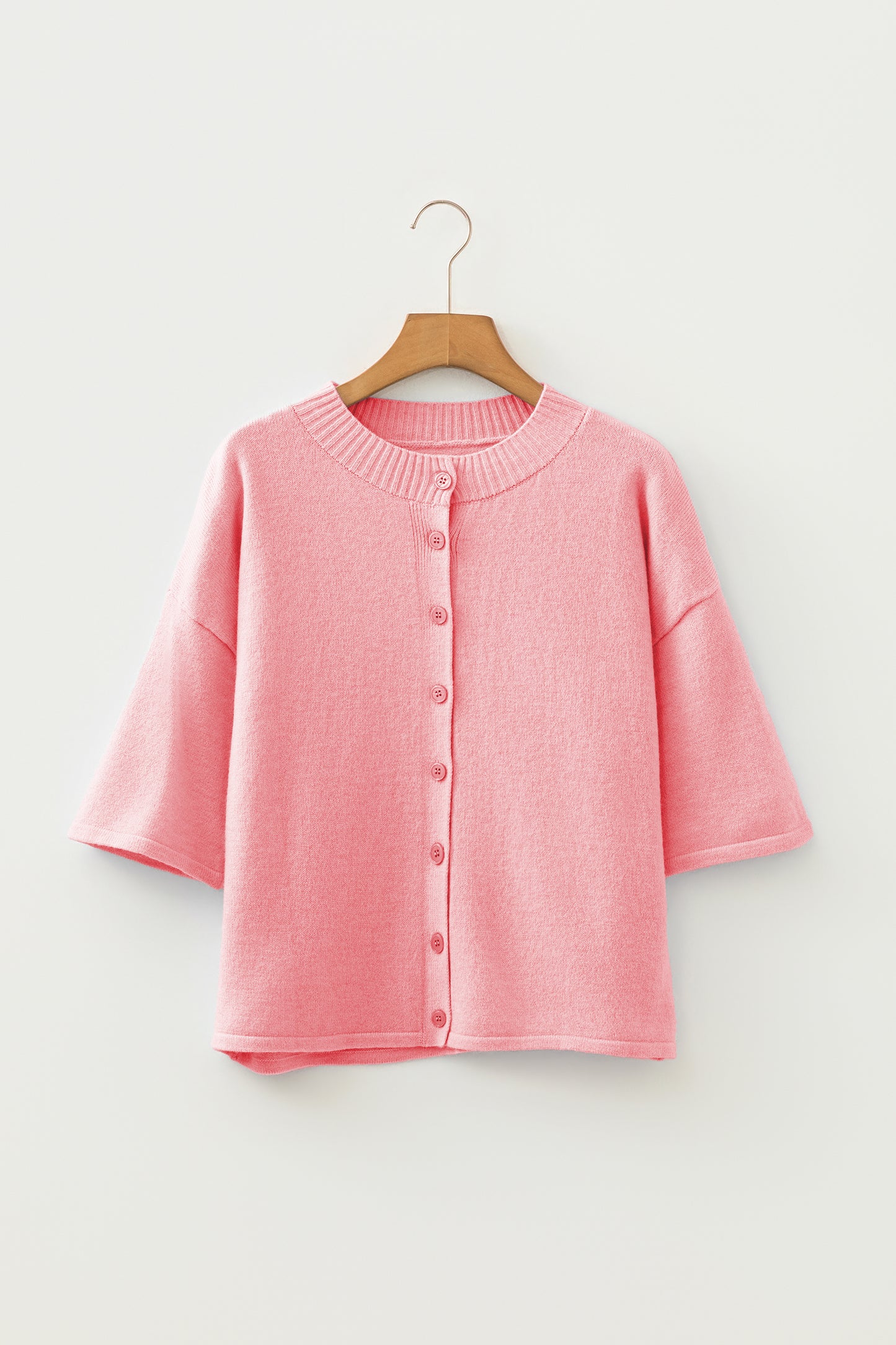Lavendula 3/4 Sleeve Boxy Knit Button Down Sweater Cardigan