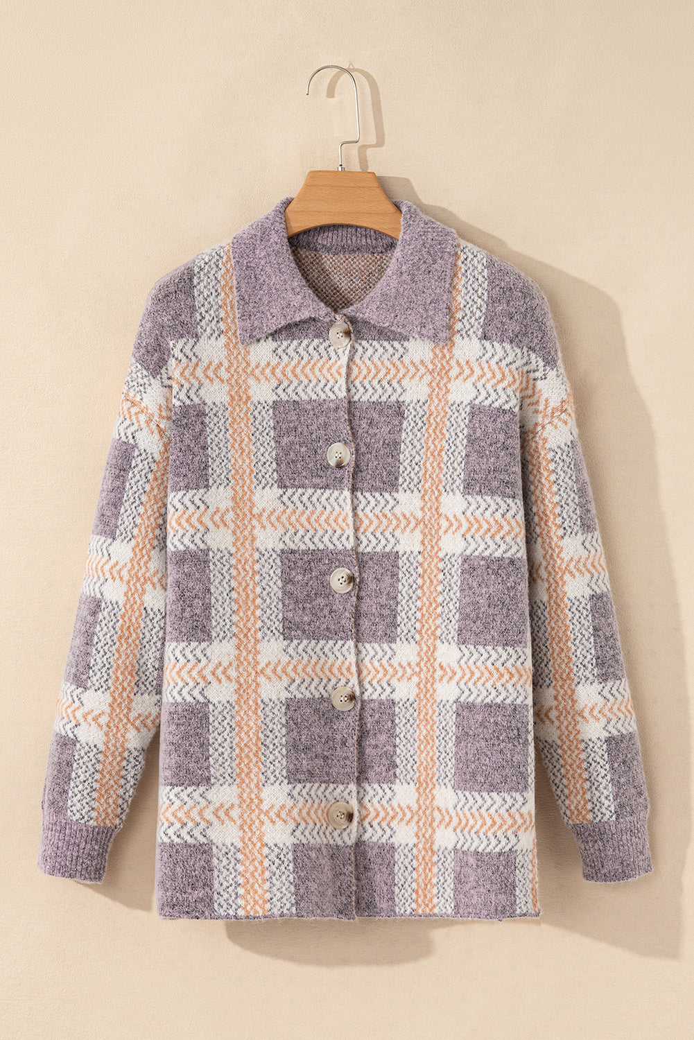 Light Blue Plaid Collared Button Up Fuzzy Cardigan