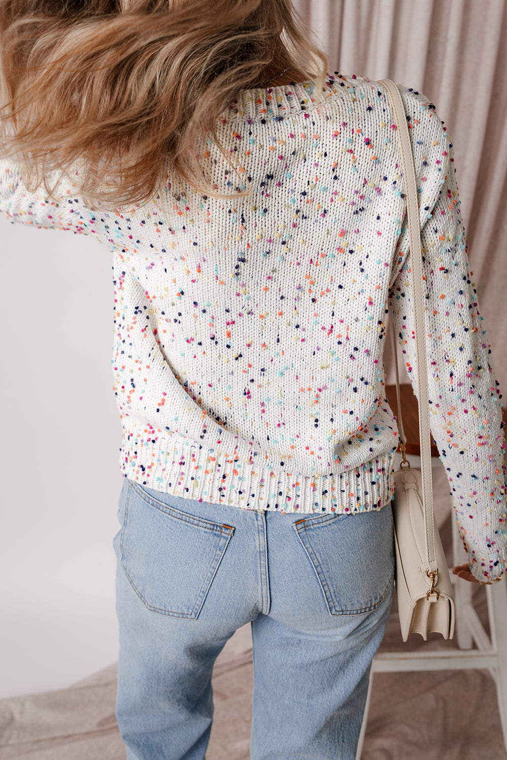 White Confetti Knit Bedazzled Cropped Cardigan